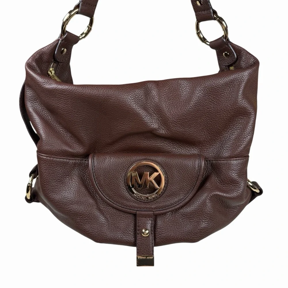 Michael Kors Pebbled Leather Hobo Handbag Shoulder Bag in Brown, Gold Hardware
